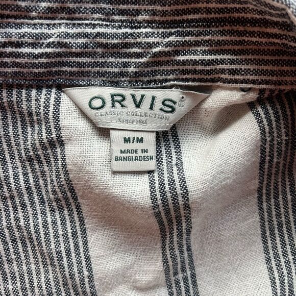 Orvis Classic Collection Long Sleeve Striped Linen Blend Button Down Shirt Sz M - Picture 2 of 11
